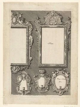 Two Rectangular Mirrors and Three Sconces. From series of 6, partly number... Stock Photos