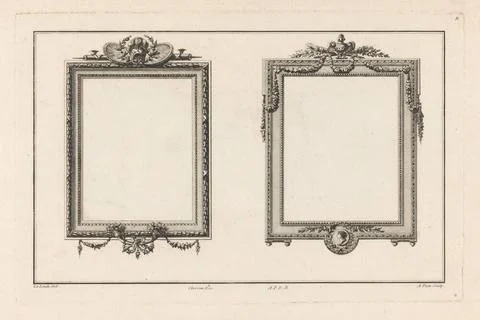 Two rectangular picture frames; B Cahier de Bordures et the Cadres, the Di... 스톡 사진