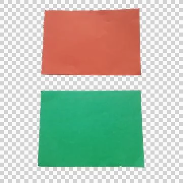 Two rectangular pieces of colored paper in red and green Foto stock