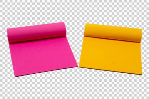 Two rectangular sticky note pads, one vibrant pink and one bright yellow. Stock Photos