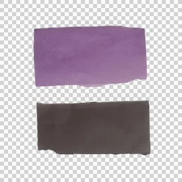 Two rectangular watercolor paint swatches in purple and dark grey isolated .. Stock Photos