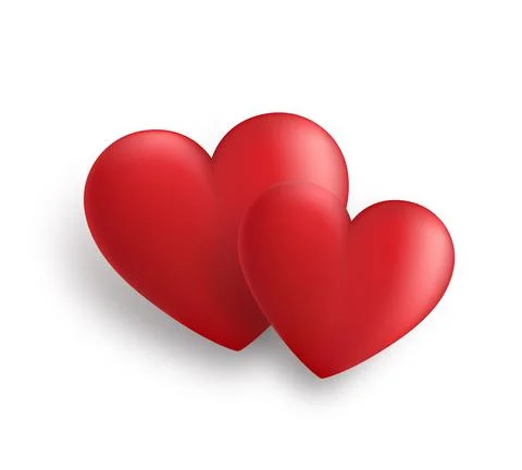 Two red 3D hearts isolated on white background Stock Illustration