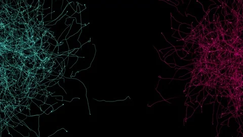 Two red and blue flying particles on both sides. Opposite directions Stock Footage 321608319