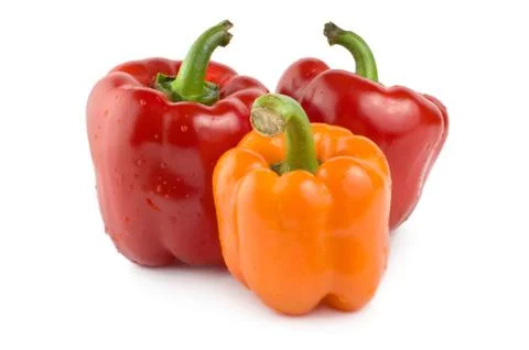 Two red and one orange pepper Stock Photos