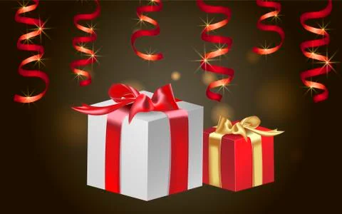Two red and white gift boxes stand side by side. Tied with red and gold ribbo Stock Illustration