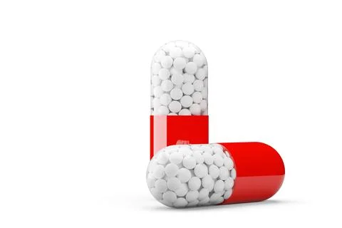 Two red and white pill capsules over white background, medical treatment, pha Stock Illustration