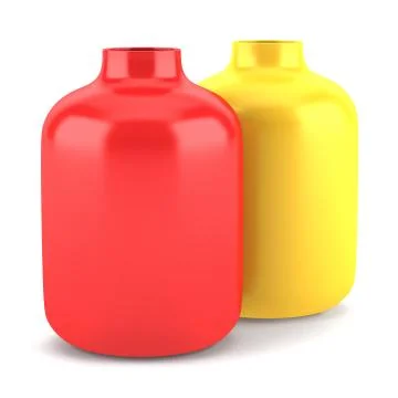 Two red and yellow ceramic vases isolated on white background Stock Illustration