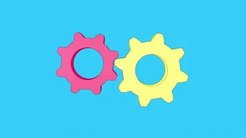Two red and yellow gears rotate and move each other. Stock Footage 237938909