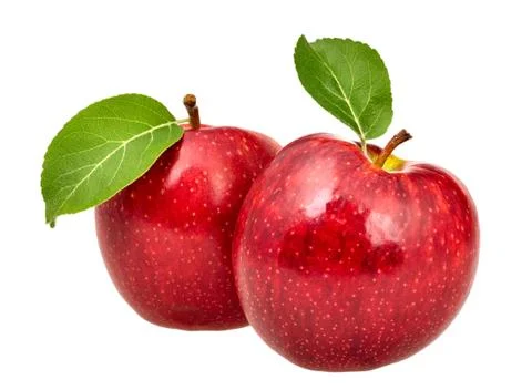 Two red apples with leaves Stock Photos
