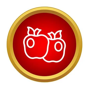 Two red apples on a round button icon Stock Illustration