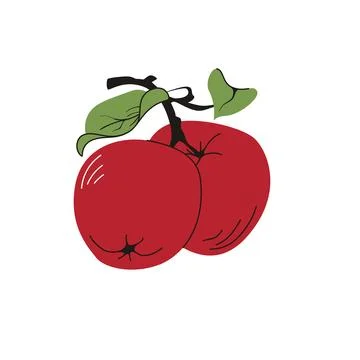 Two Red Apples Vector Illustration With Leaves Stock Illustration