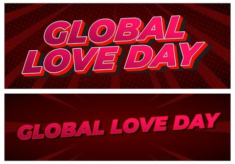 Two red banner designs with bold 3d text reading global love day on gradien.. Illustrazione stock