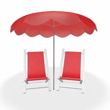 Two Red Beach Chairs Under Umbrella Stock Illustration