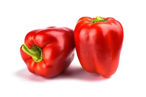 Two red bell peppers isolated on white background. Stock Photos