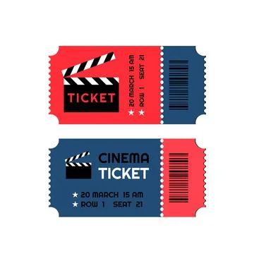 Two red-blue entry pass tickets stub for cinema Illustrazione stock