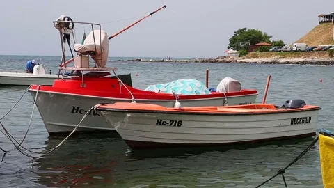 Two red boats on wave Video stock 72471167