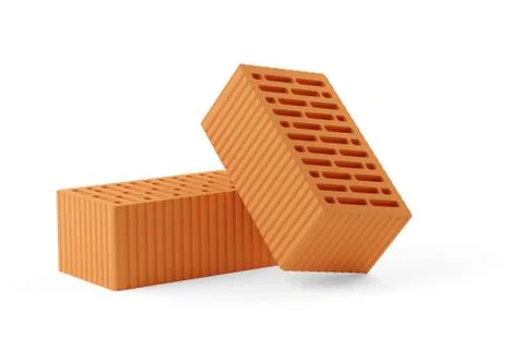 Two red brick stones over white background, architecture, construction or mas Stock Illustration