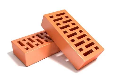 Two red bricks with rectangular holes. 3D Stock Illustration