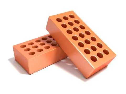 Two red bricks with round holes. 3D Stock Illustration