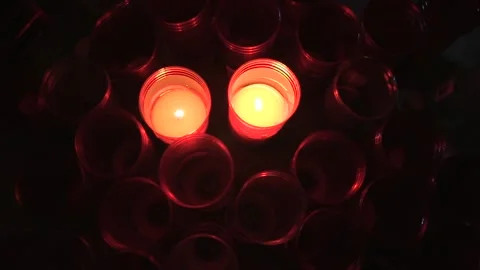 TWO RED BURNING CANDLES Stock Footage 96285871
