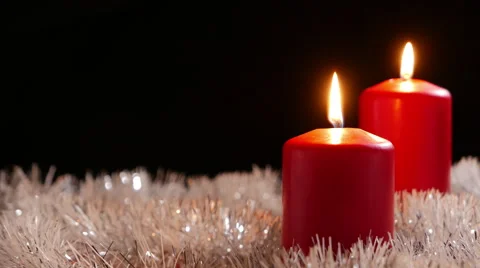 Two Red Candles Burning, Silver Glitter Video stock 44324619