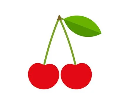 Two red cherries with leaf icon. Vector illustrartion. Stock Illustration