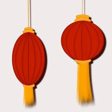 Two Red Chinese Lanterns Hanging Together Illustration Stock Illustration
