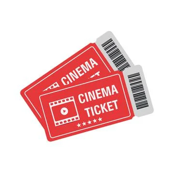 Two red cinema vector tickets isolated on white background. Realistic cinema or Stock Illustration