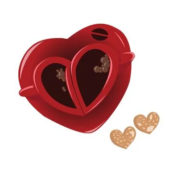 Two red coffee cups in the shape of a heart and a couple of cookies Stock Illustration