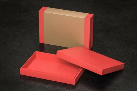 Two red craft cardboard, styrofoam or expanded polystyrene Gift Box Mockup fo Stock Illustration