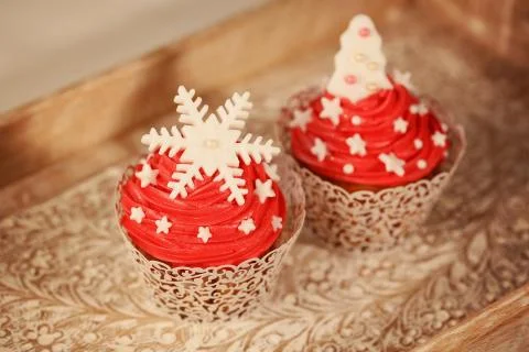 Two red cupcakes Stock Photos