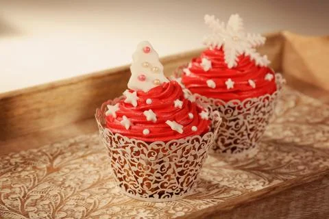 Two red cupcakes Stock Photos