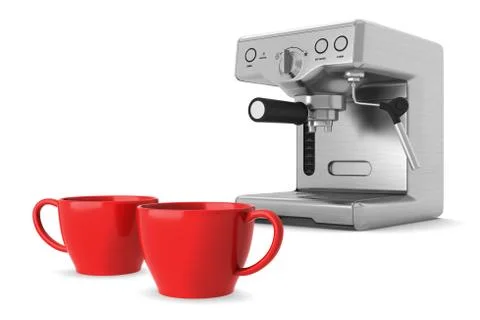 Two red cups and coffee machine isolated on white background with clipping pa Stock Illustration