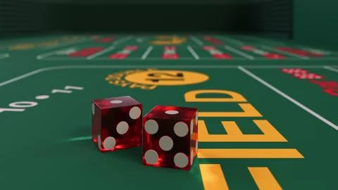 Two red dice are on a green table for casino craps game Stock Illustration