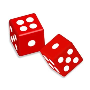 Two red dice cubes with shadow on the white background. Illustrazione stock
