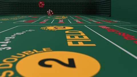 Two red dice fall onto a green table for casino craps game Stock Illustration
