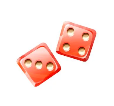 Two red dice, top view. Numbers 3 and 4. Cartoon Stock Illustration