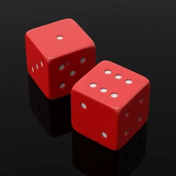 Two red dices one and six, isolated on black background Stock Photos