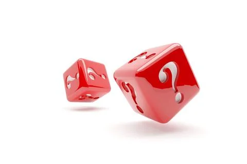 Two red dices with question marks on a white background, 3d rendering Stock Illustration