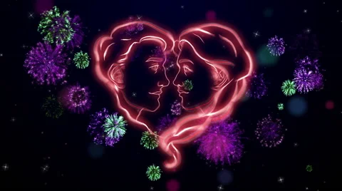 Two red faces on the Valentine celebration, dark blue bg, loop Stock Footage 59946103