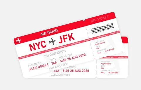 Two red flat air ticket on white background. Vector illustration. Stock Illustration
