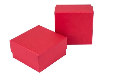 Two red gift boxes closed and isolated on white background Stock Photos