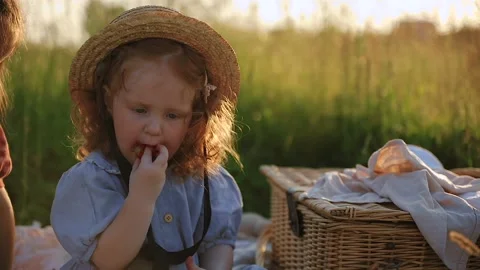Two red-haired sisters on a picnic Video stock 218299969