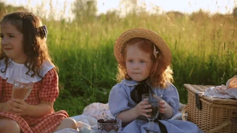 Two red-haired sisters on a picnic Video stock 218300072