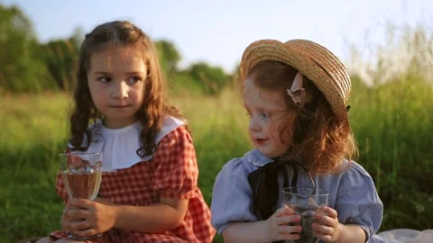 Two red-haired sisters on a picnic Video stock 218300103