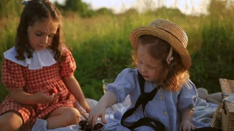 Two red-haired sisters on a picnic Video stock 218300544