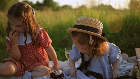 Two red-haired sisters on a picnic Video stock 218300578