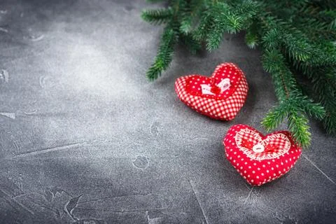 Two red handmade hearts Stock Photos