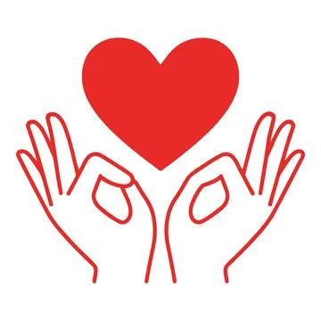 Two Red Hands Gently Holding a Red Heart Shape Stock Illustration