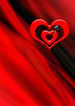 Two red heart pierced by an arrow on wavy black red background Stock Illustration